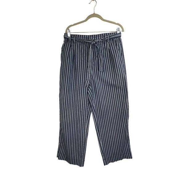 Time and Tru Blue Stripe Belted Cotton Blend Wide Leg Pants Size 14 - Picture 1 of 8